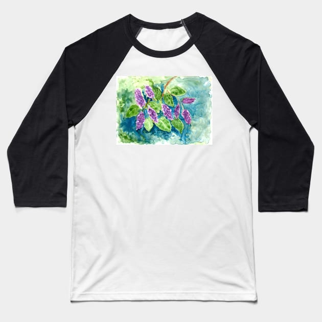 Spring Lilacs in Watercolor Baseball T-Shirt by ConniSchaf